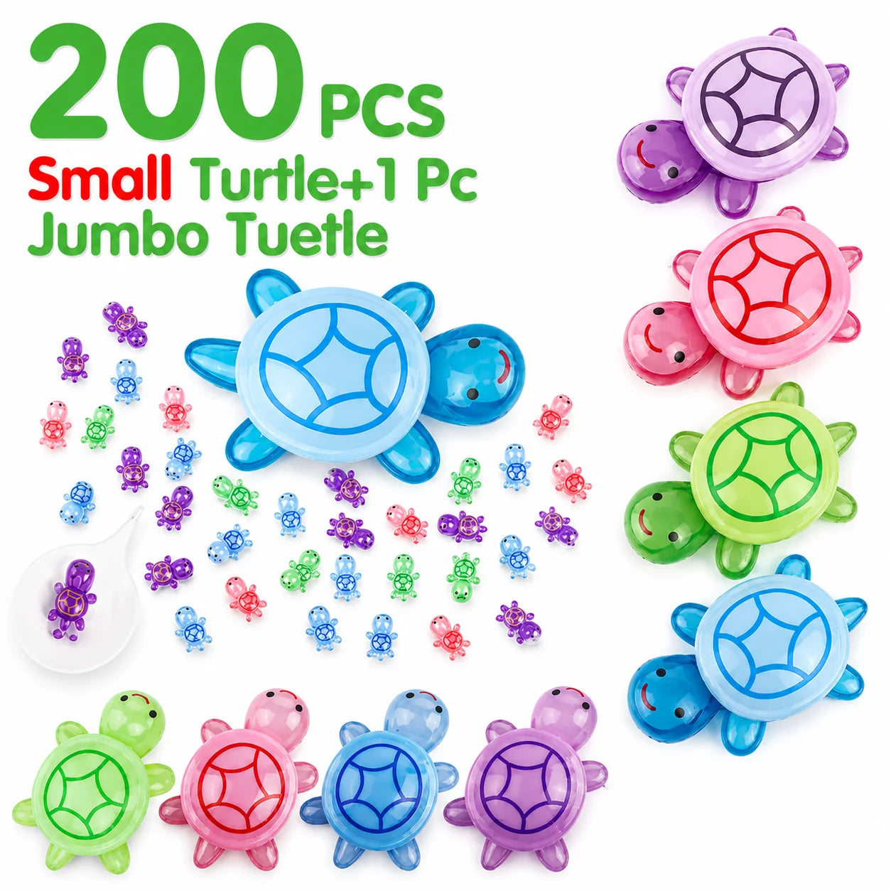 200-piece glow-in-the-dark mini turtle set with one jumbo turtle container