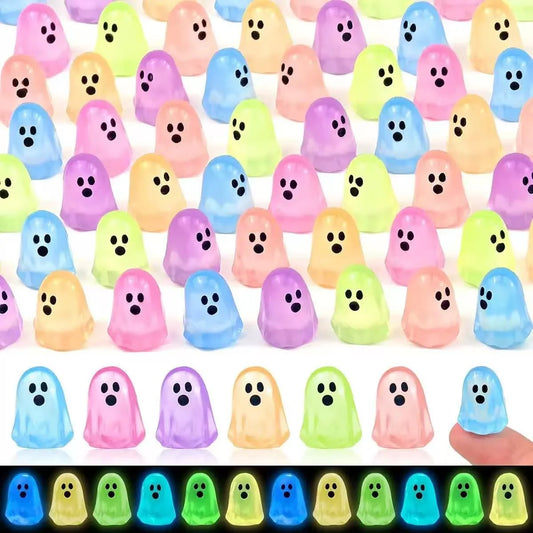Assorted pastel glow-in-the-dark mini resin ghost figurines in seven colors
