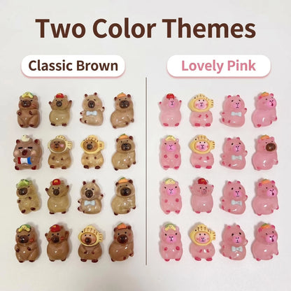 Classic brown and lovely pink capybara resin charm styles comparison