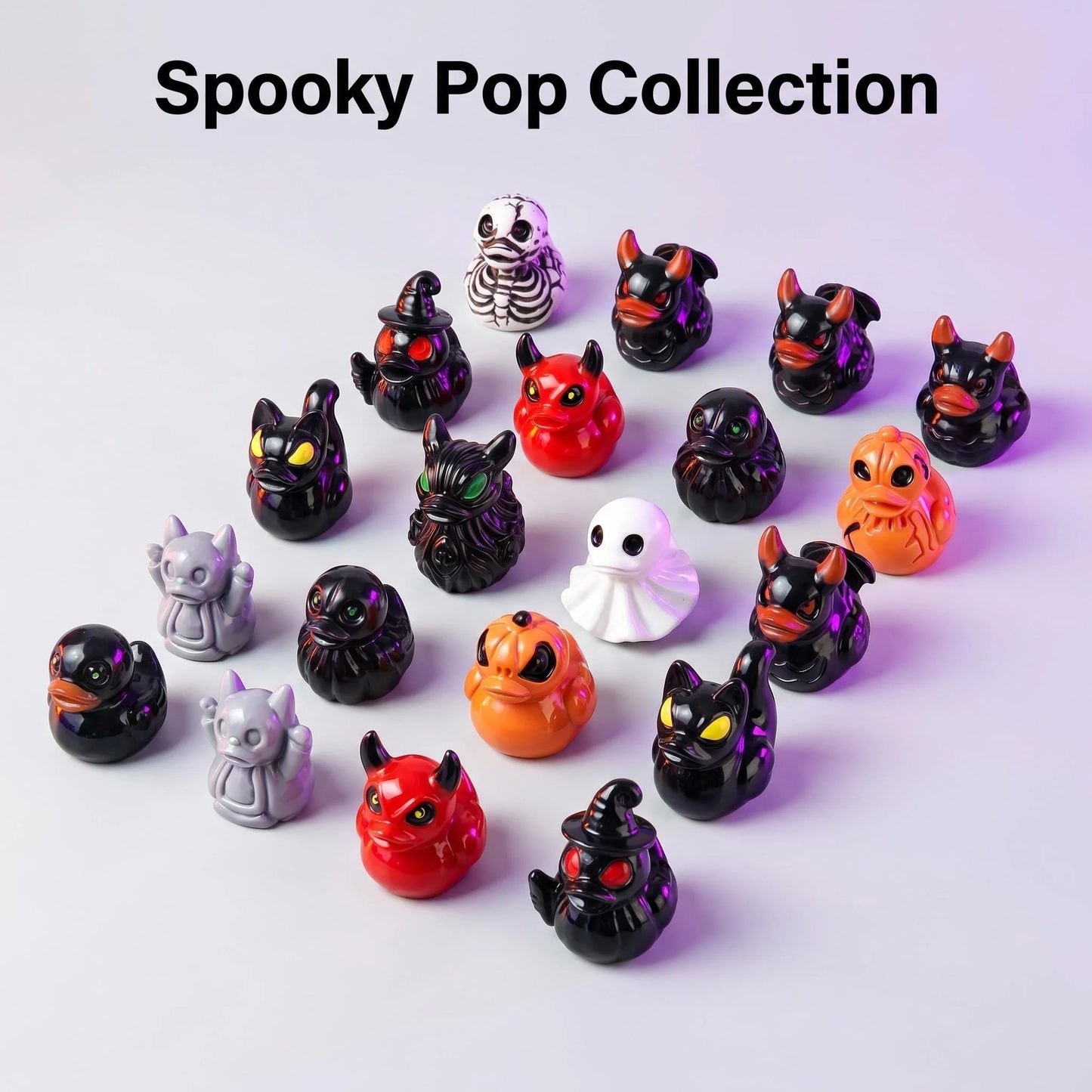 Spooky pop collection of colorful Halloween ghost and skull resin duck miniatures