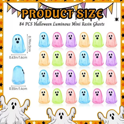 Halloween luminous mini resin ghost figure set with dimensions and color assortment