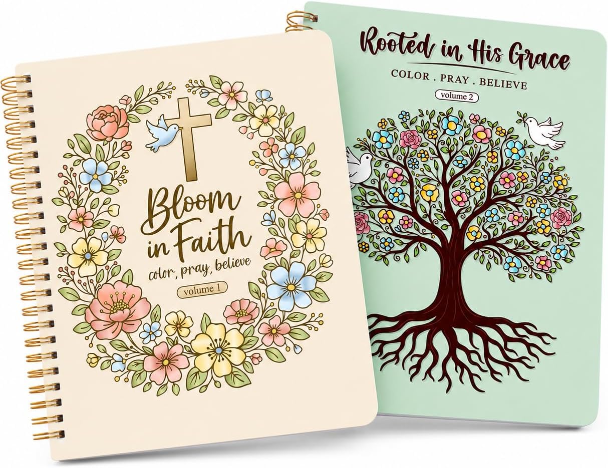 2PCS Christian Coloring Books by Puraesla - for Adults or Kids, Jesus Faith Bible in a Year Art, Religious Scripture Bi…