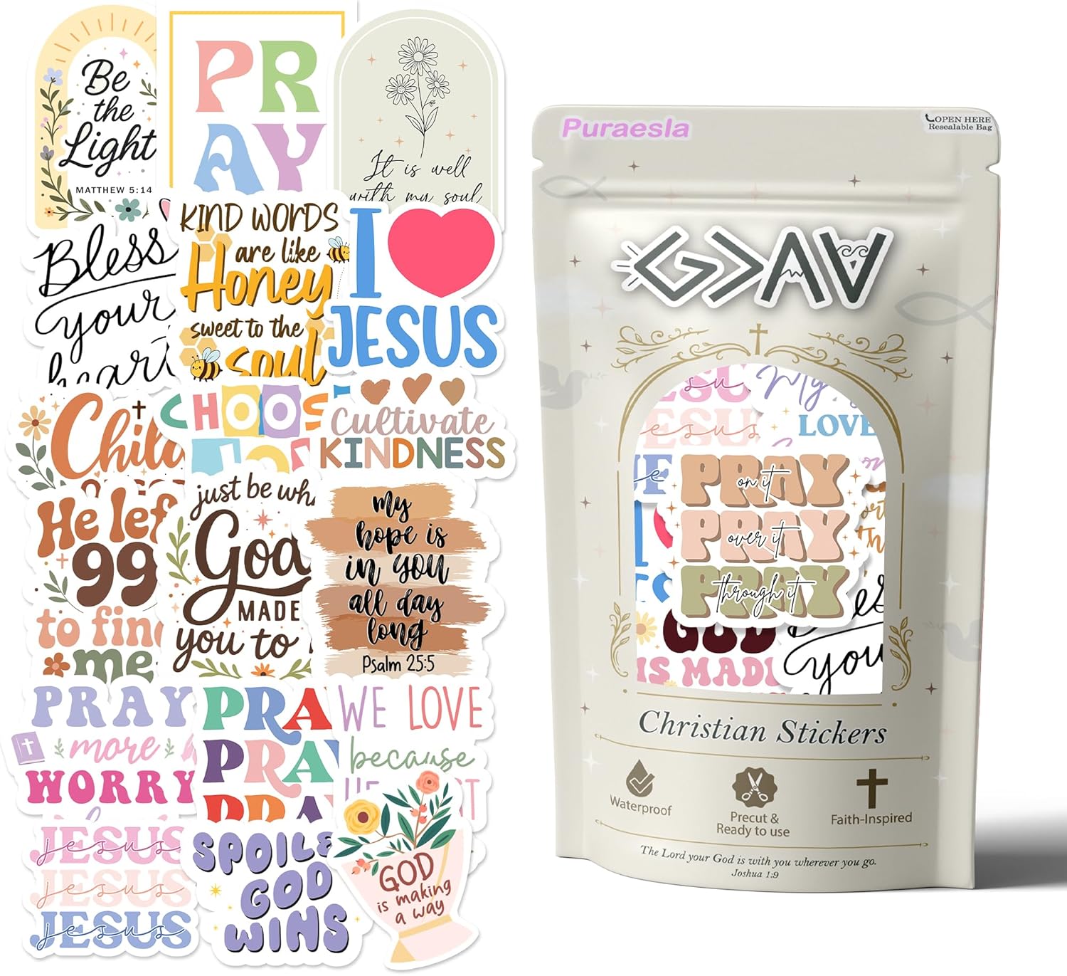 God Is Greater – 130-Piece Inspirational Scripture Sticker Collection by Puraesla