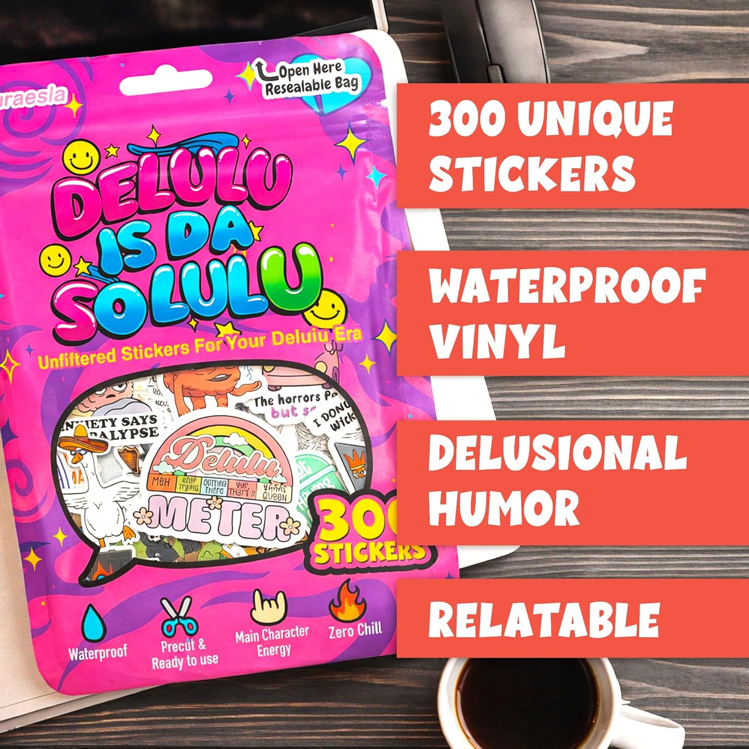 Delulu Is Da Solulu – Holographic Sarcastic Sticker Collection (300pcs) by Puraesla