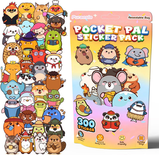 Puraesla Pocket Pals 308PCS Emotional Support Animal Stickers, Cute Positive Affirmation Waterproof Vinyl Decals for Ki…