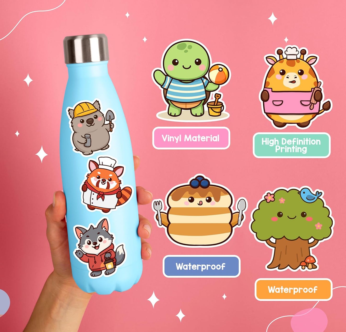 Pocket Pals by Puraesla – 156PCS Cute Animal Stickers for Kids, Waterproof Vinyl Water Bottle Stickers, Self-Adhesive P…