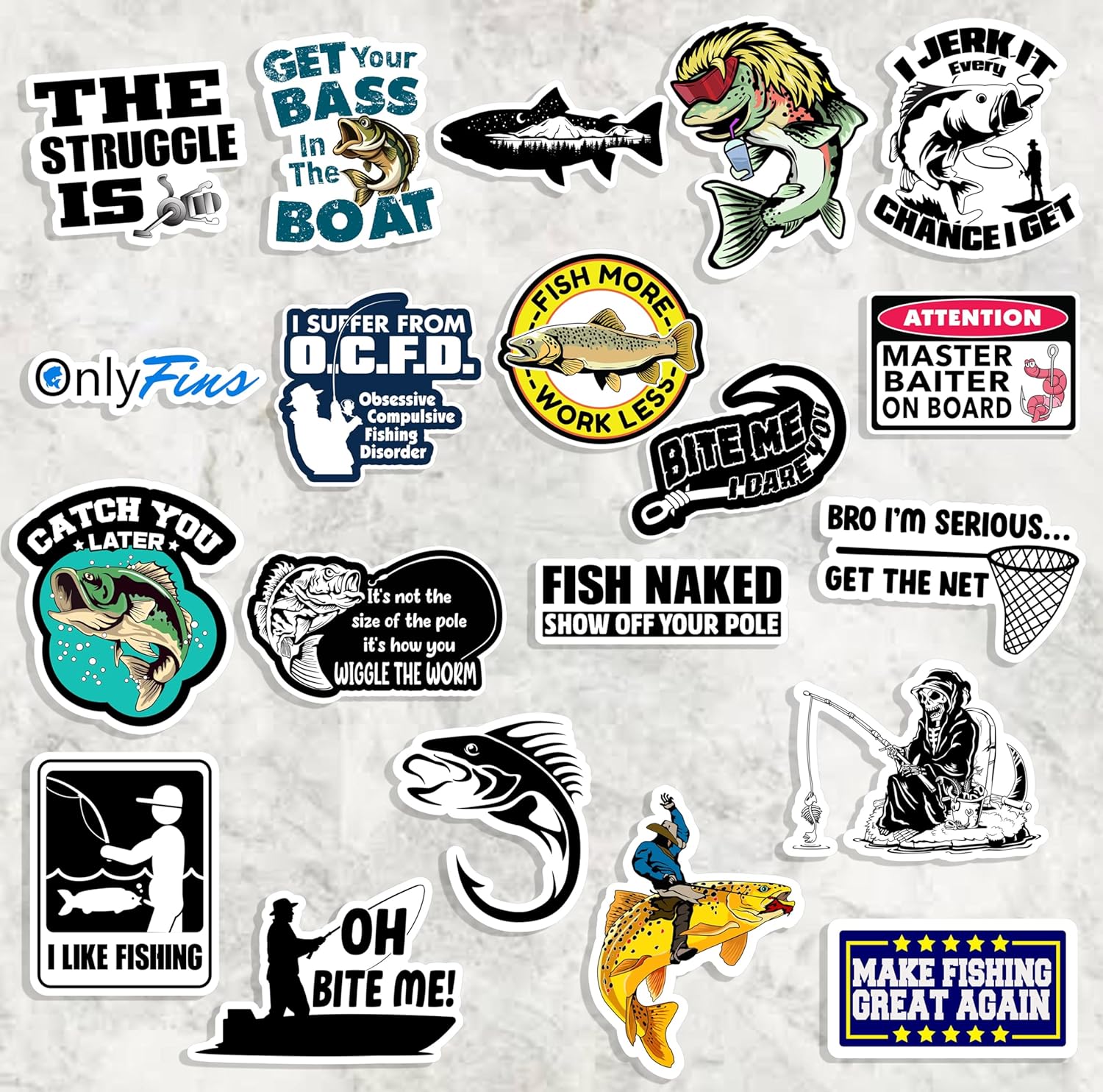 74pcs Funny Fishing Stickers Waterproof