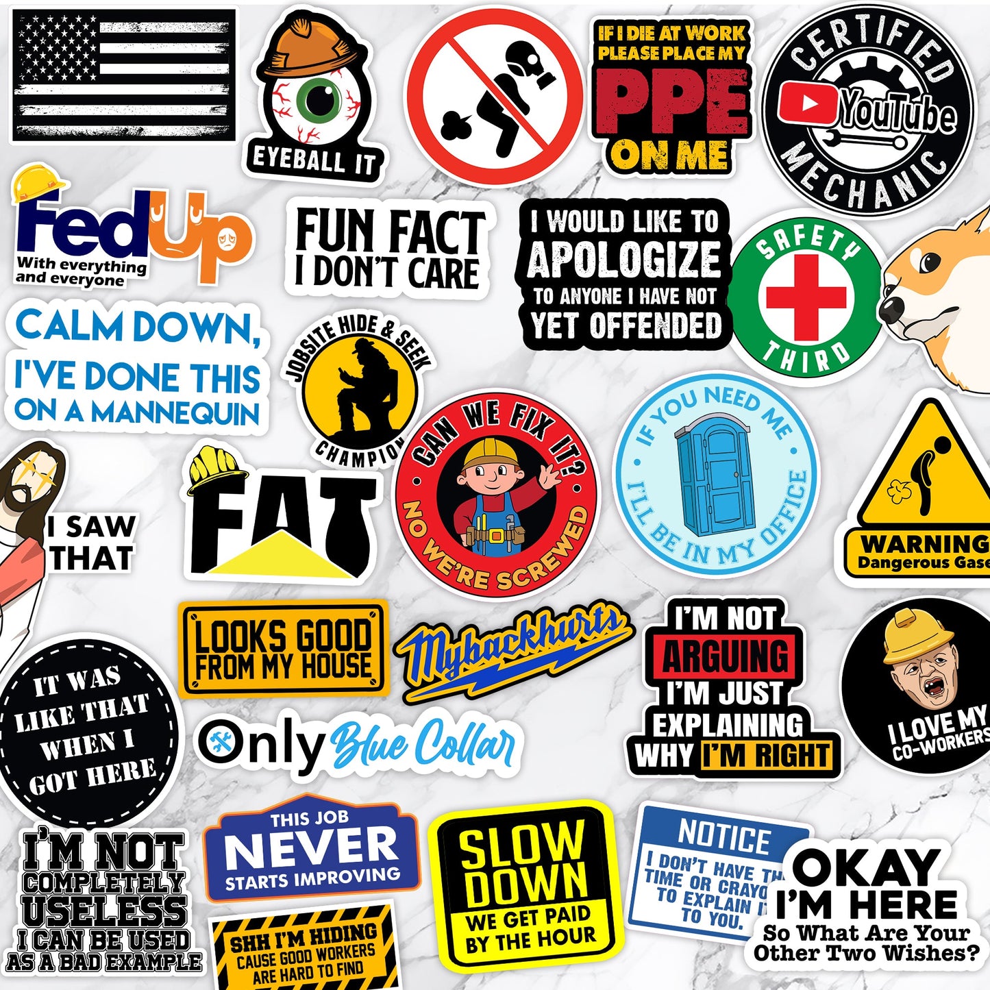 130 PCS Blue Collar Funny Stickers