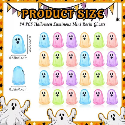 Halloween Luminous Mini Resin Ghost Figurines, Glow in The Dark Cute Cartoon Ghost Ornaments Multicolor Set for Halloween Party Desktop Decor Micro Landscape DIY