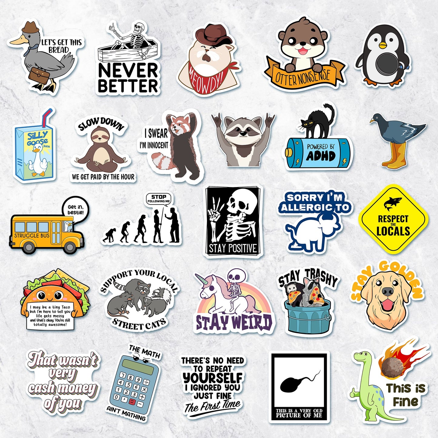 225PCS Funny Holographic Stickers, Waterproof