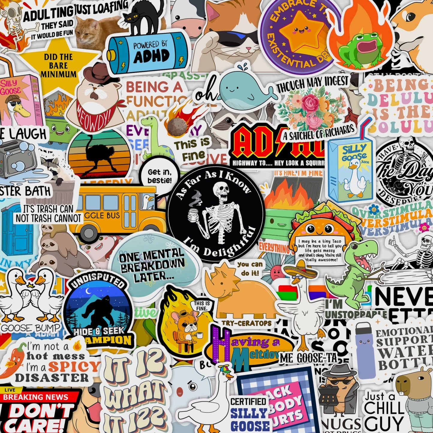 225PCS Funny Holographic Stickers, Waterproof