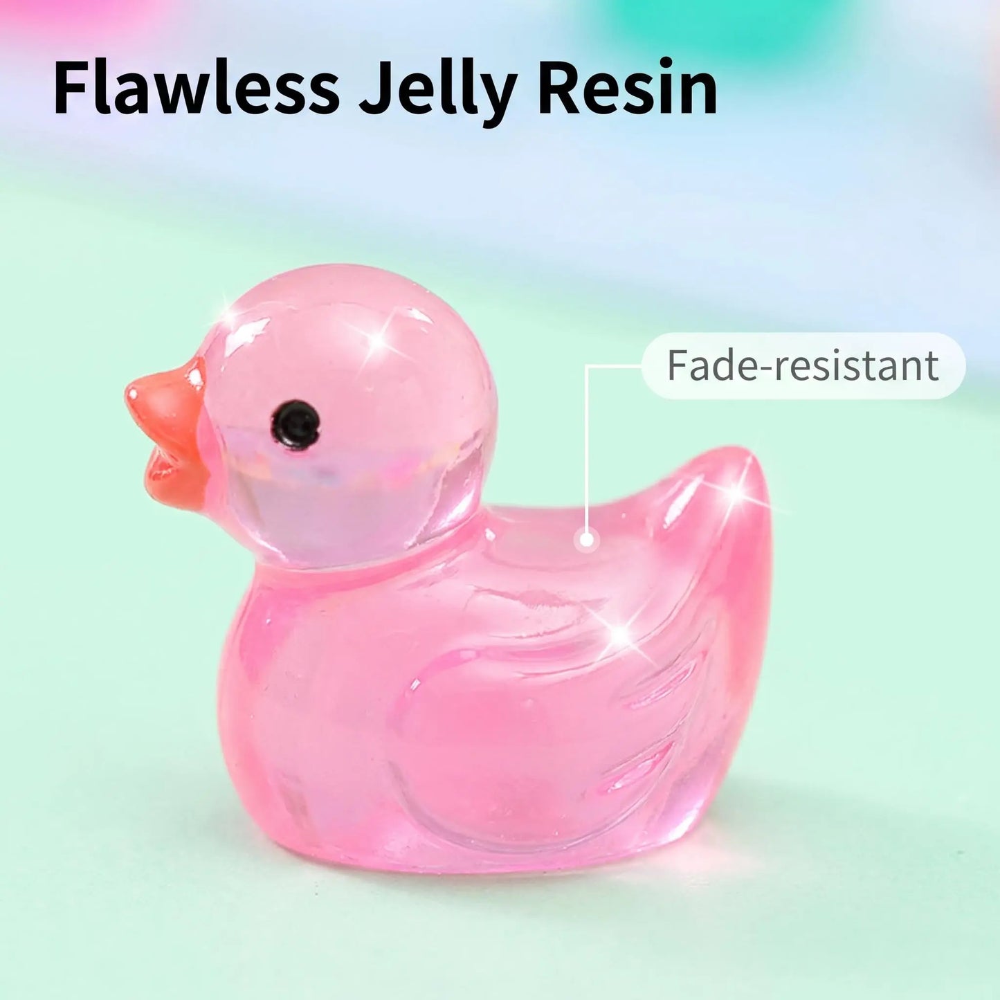 Close-up of glossy translucent pink jelly duck resin