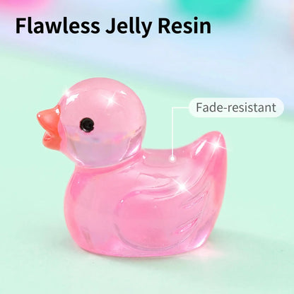 Close-up of glossy translucent pink jelly duck resin