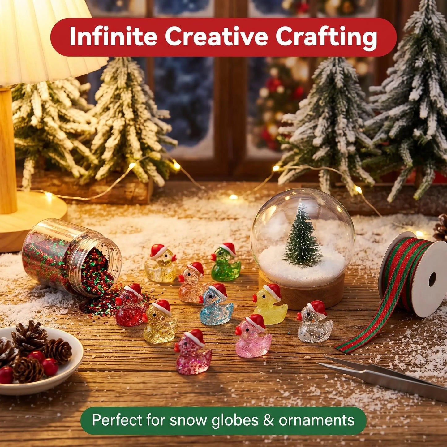 Mini glitter ducks used in Christmas ornaments and crafts