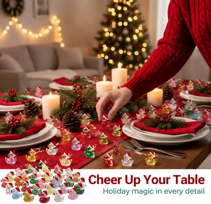Glitter duck miniatures decorating a holiday table